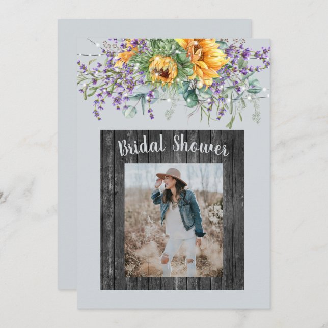 Photo Sunflower Lavender Rustic Bridal Shower   Invitation (Front/Back)