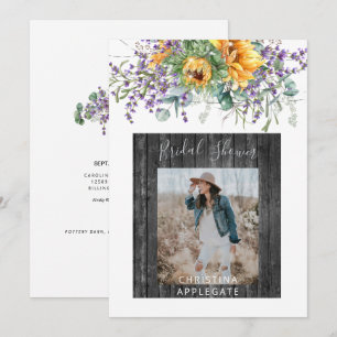 Photo Sunflower Lavender Rustic Bridal Shower  Invitation