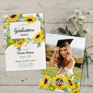 Photo Sunflower Script Graduation Party Invitation