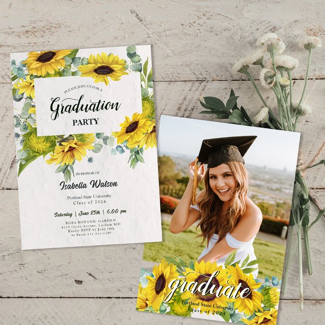Photo Sunflower Script Graduation Party Invitation (Photo Sunflower Script Graduation Party Invitation)