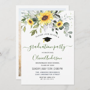 PHOTO Sunflowers Eucalyptus Graduation Party Invitation