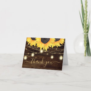 Photo Sunflowers String Lights Thank You Card