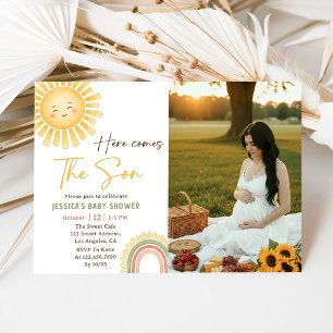Photo Sunshine And Rainbow Baby Shower Invitation