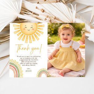Photo Sunshine And Rainbow Birthday Party  Thank You Card