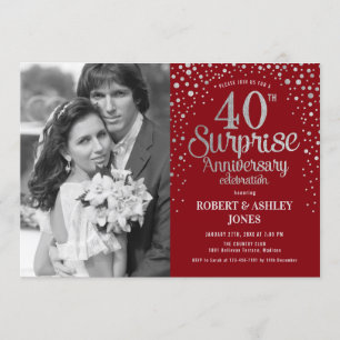 Photo Surprise 40th Anniversary - Ruby Red Silver Invitation