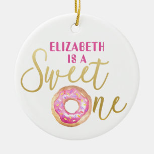 Photo Sweet One 1st Birthday Doughnut Christmas Ceramic Ornament