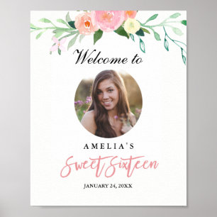 Photo Sweet Sixteen Welcome Sign Botanical