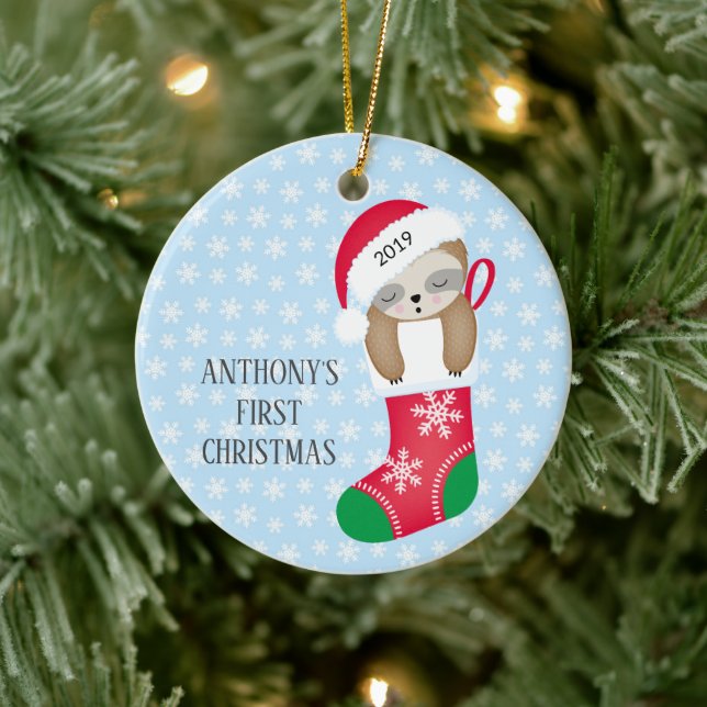 Photo Sweet Sloth Baby's First Christmas Ornament (Tree)