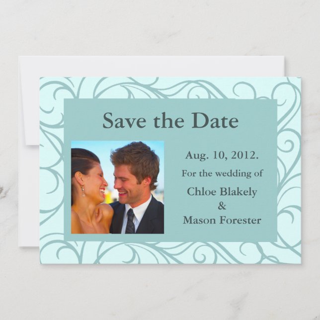 Photo & Swirls Save the Date (aqua) (Front)