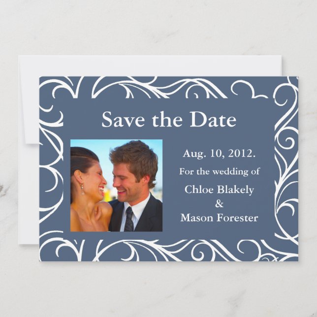 Photo & Swirls Save the Date (blue) (Front)