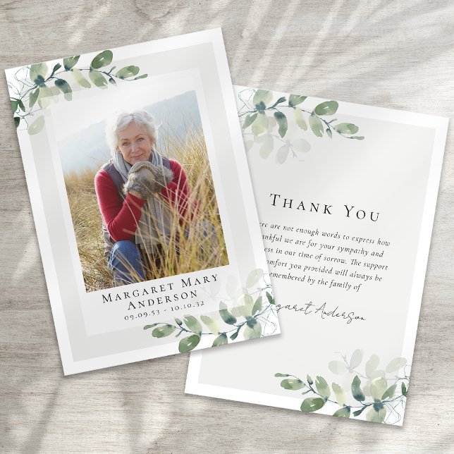 Photo Sympathy Eucalyptus Funeral  Thank You Card (Creator Uploaded)