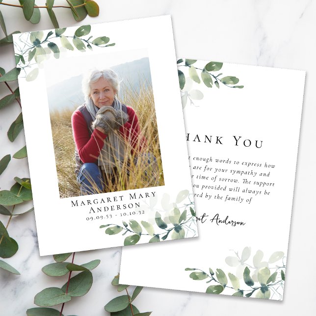 Photo Sympathy Eucalyptus Funeral  Thank You Card (Creator Uploaded)