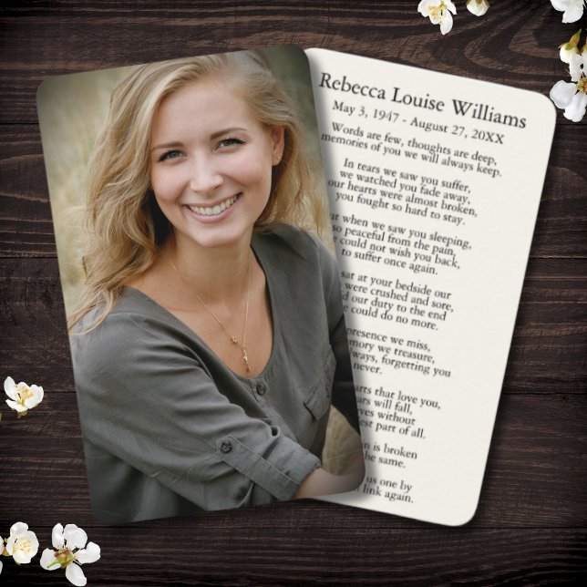 Photo Sympathy Funeral Memorial Card (Photo Memorial Prayer Card)