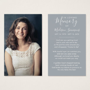 Photo Sympathy Funeral Memorial Grey Prayer Card