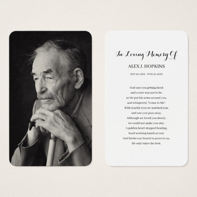 Photo Sympathy Funeral Memorial Prayer Cards (Front & Back)