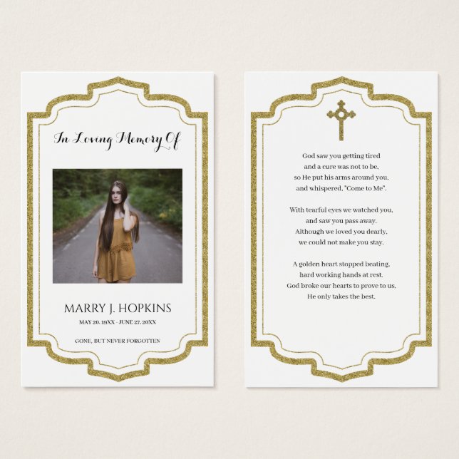 Photo Sympathy Funeral Memorial Prayer Cards (Front & Back)