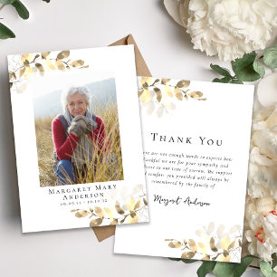Photo Sympathy Gold Eucalyptus Funeral Thank You Card
