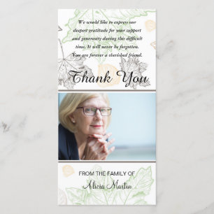 Photo Sympathy Memorial Thank You Autumn Leaves Card