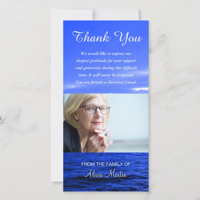 Photo Sympathy Memorial Thank You Ocean Sky (Front)