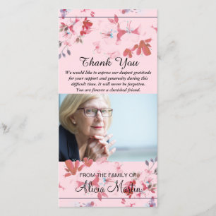 Photo Sympathy Memorial Thank You Pink Flowers Card