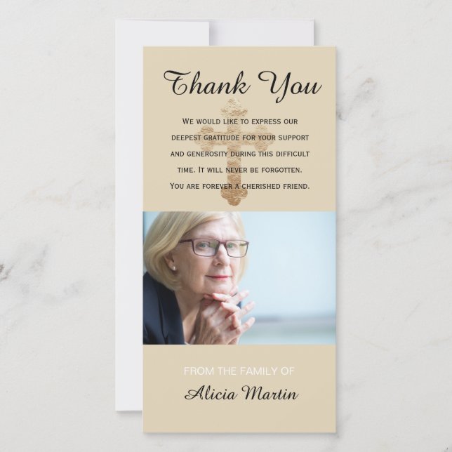 Photo Sympathy Memorial Thank You Religious Cross (Front)