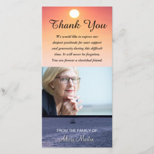 Photo Sympathy Memorial Thank You Sailboat Sunset Card