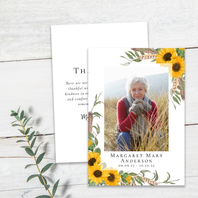 Photo Sympathy Sunflower Funeral  Thank You Card (Creator Uploaded)