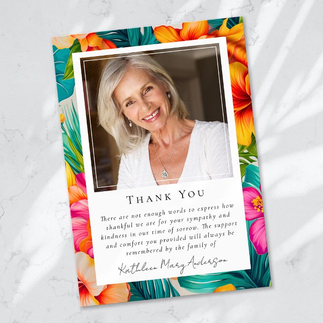 Photo Sympathy Tropical Funeral Memorial  Thank You Card (Creator Uploaded)