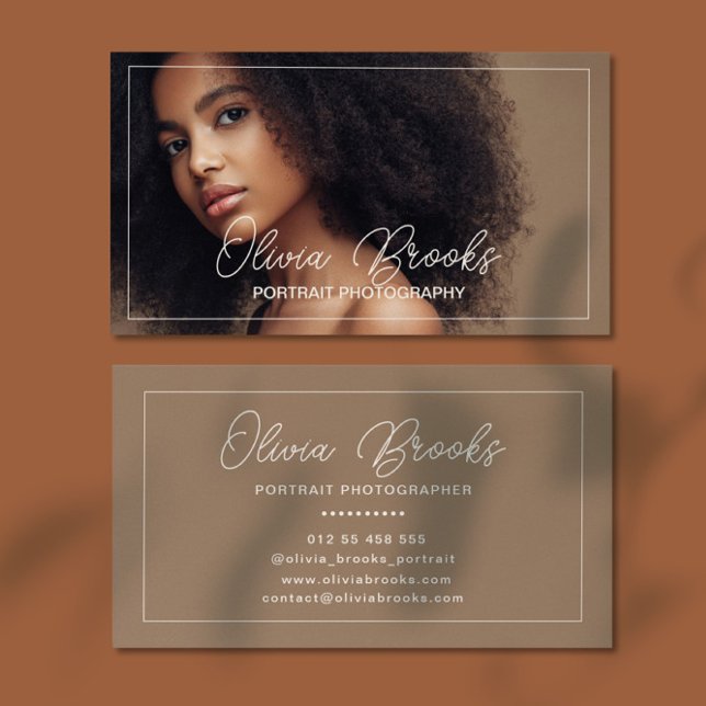 Photo Taupe Brown Scrpit Freelance Photographer Business Card (Creator Uploaded)