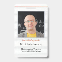Photo Teacher ID Badge school, me without mask