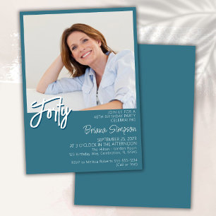 Photo Teal 40th Birthday Invitation