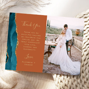 Photo Teal Agate Gold Rust Wedding Thank You Postcard