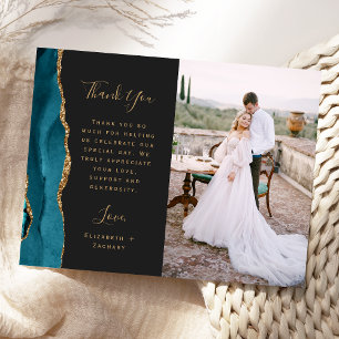 Photo Teal Agate Gold Wedding Thank You Postcard
