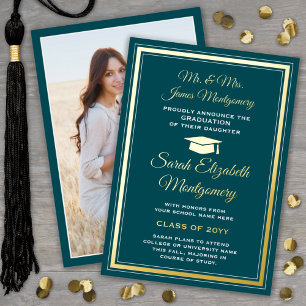 Photo Teal and Gold Foil Graduation Announcement