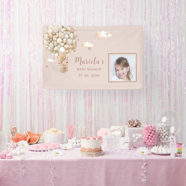 Photo Teddy bear balloons Baby Shower Personalised Banner (Party)