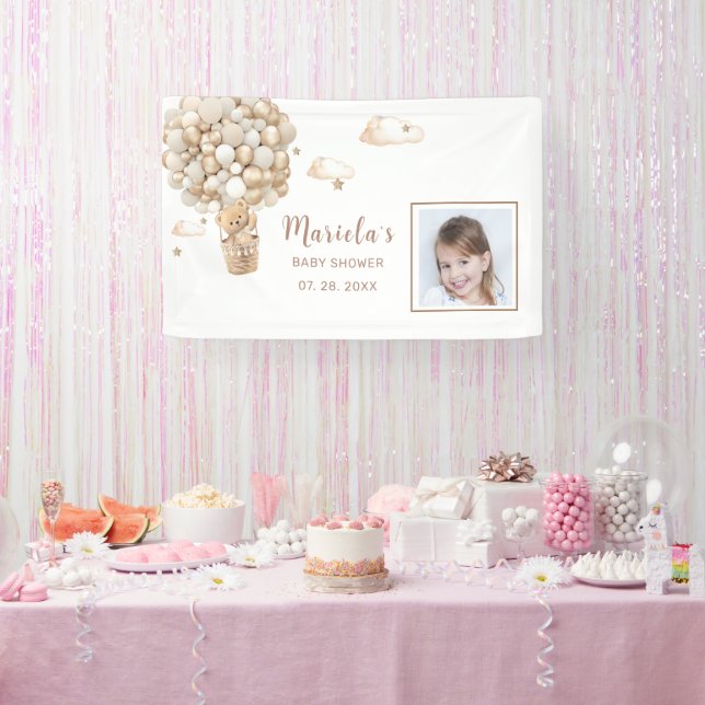 Photo Teddy bear balloons Baby Shower Personalised Banner (Party)