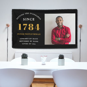 Photo Template Birthday Party Black Gold Any Year  Banner