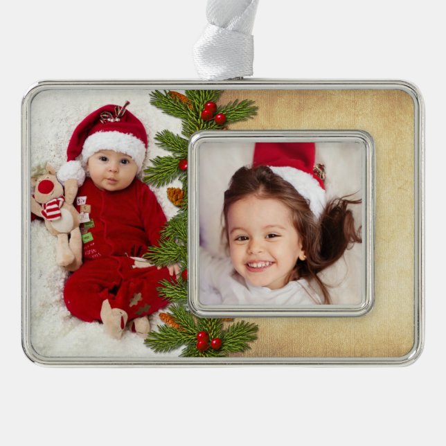 Photo Template Christmas Xmas Traditional Silver Plated Framed Ornament (Front)