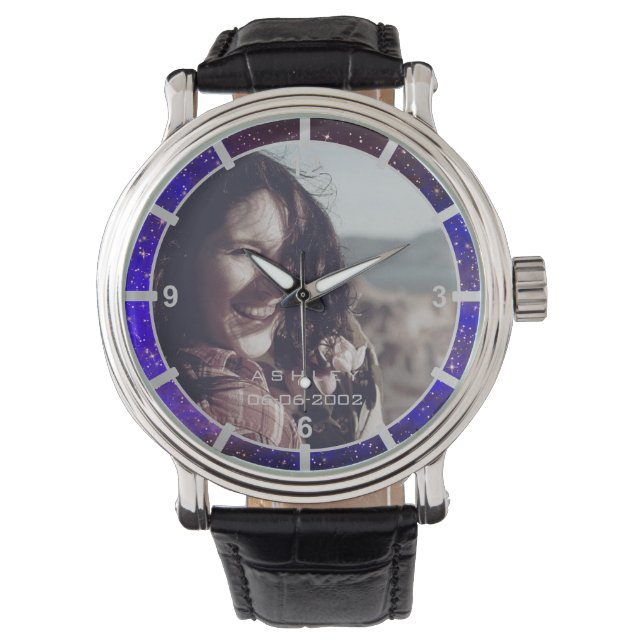 Photo Template Elegant Personalised Galaxy Stars  Watch (Front)