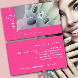 Photo Template Girly Pink Elegant Calligraphy Font Business Card