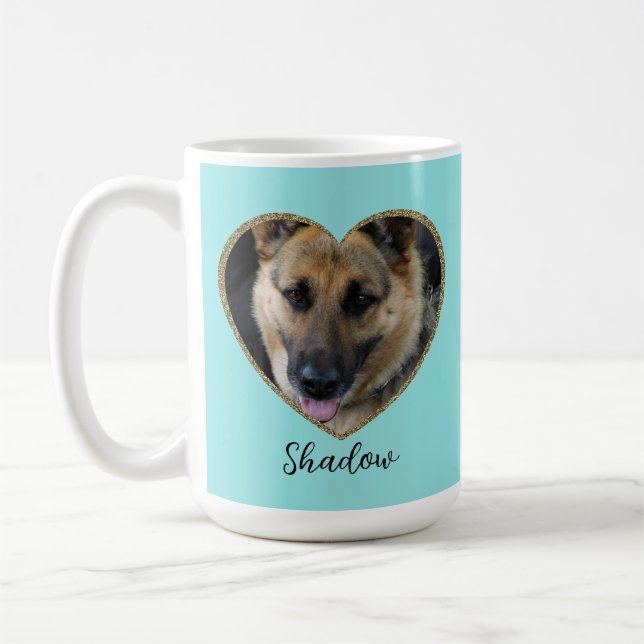 Photo Template Glitter Heart With Pet Custom Name Coffee Mug (Left)