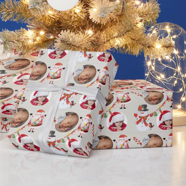 Photo Template Grandparent Santa Snowman Silver Wrapping Paper (Holidays)