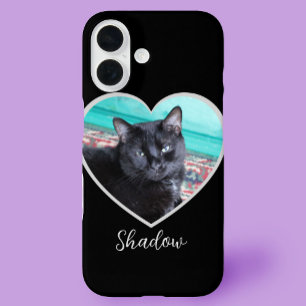 Photo Template Heart With Pet Picture Custom Name iPhone 16 Case