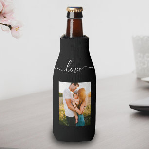 Photo Template Love Text Black Beer Bottle Cooler