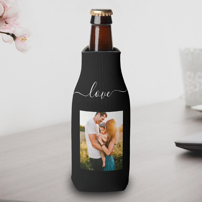 Photo Template Love Text Black Beer Bottle Cooler (Creator Uploaded)