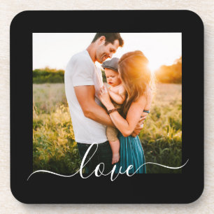 Photo Template Love Text Black Coaster