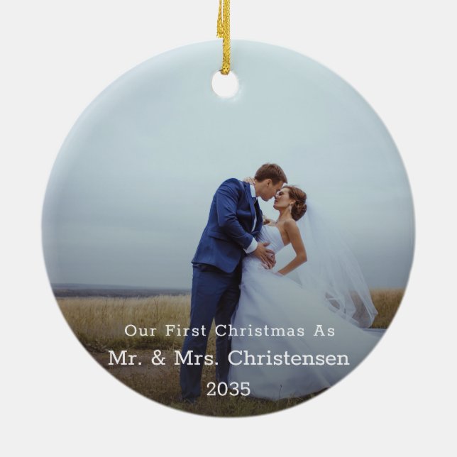Photo Template Our First Christmas Married Merry  Ceramic Ornament (Back)