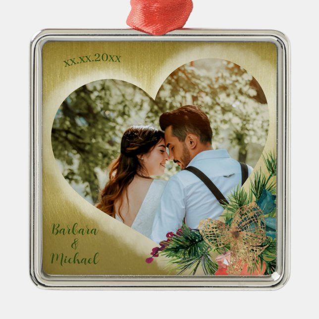 Photo Template Personalised Gold Metal Ornament (Front)