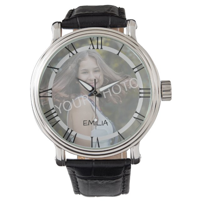 Photo Template Roman Numerals Simple Elegant Style Watch (Front)