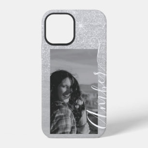 Photo Template Silver Glitter Hand Lettered Custom iPhone 12 Case